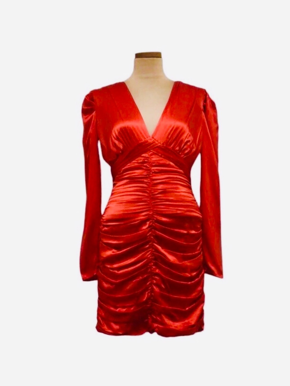 NWT NICHOLAS Gathered Party Silk Mini Dress Scarlet Red Ruched Size 14